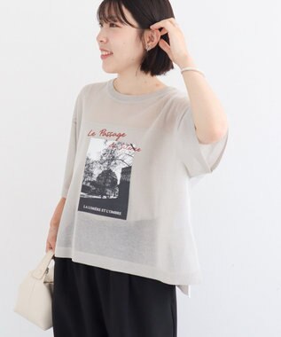 Green Parks アソートロゴ半袖シアーニットプルオーバー Gray