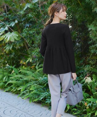Tiaclasse L 【洗える】リブ切り替えフレアニットトップス ブラック