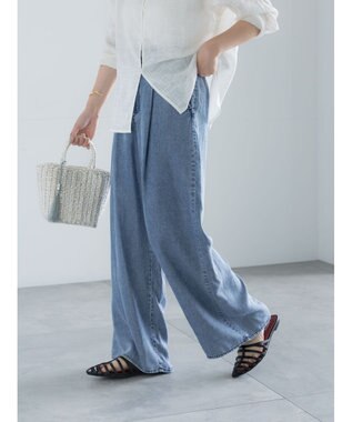 Te chichi ウォッシュデニムライクタックワイドパンツ(セットアップ可) ネイビー