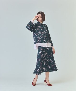 GRACE CONTINENTAL トランププリントブラウス ブラック