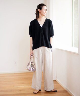 UNFILO 【軽量/UVケア】ライトリネン ワイドパンツ ベージュ