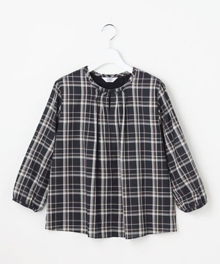 J.PRESS LADIES プロビスストライプ＆チェック カットソー ネイビーチェック系