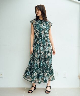 YECCA VECCA 【追加生産】フラワー柄シアープリーツワンピース