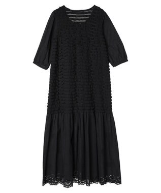Green Parks ■ＥＳＣＡＲ　ウェーブカット×ローン刺繍ワンピース Black