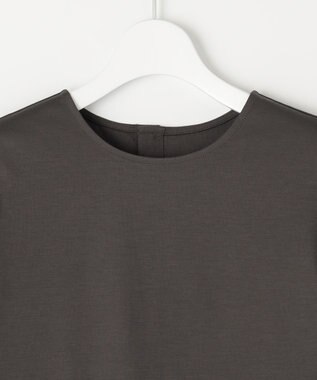 自由区 【洗える・XSサイズあり】シアーコンビパフスリーブ カットソー ダークブラウン系