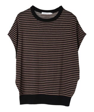 AMERICAN HOLIC 接触冷感フレンチスリーブニットプルオーバー Border Black