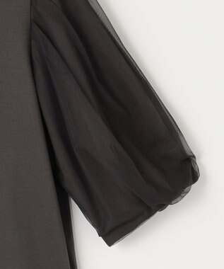 自由区 【洗える・XSサイズあり】シアーコンビパフスリーブ カットソー ダークブラウン系