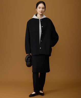 自由区 S 【SHIHOさん着用】ウールリバーノーカラー コート ブラック