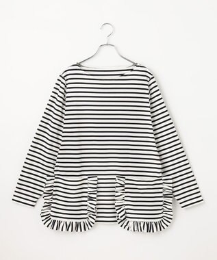 #Newans 【ANSWER for 神戸エレガンス】フリルポケットロングTシャツ ブラックボーダー系