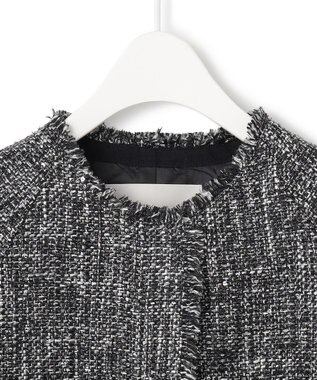 ICB L スパングルツイード ノーカラーコート ブラック×オフホワイト系