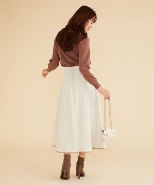 Feroux 【洗える】バイカラーフレア スカート アイボリー系