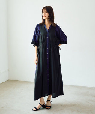 YECCA VECCA 配色デザインシャツワンピース Black