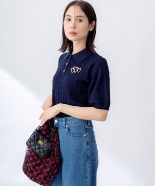 組曲 L ポロ襟 ニットプルオーバー ネイビー系