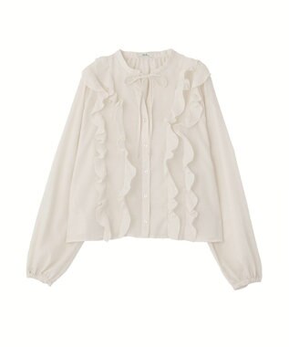 earth music&ecology フリルリボンブラウス Off White