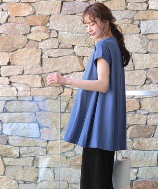 Tiaclasse 【接触冷感】 フレンチスリーブフレアカットソー ブルー