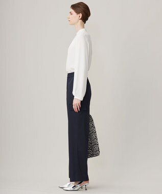 ICB 【洗える】ウォームサテン ワイドストレートカーゴパンツ ネイビー系