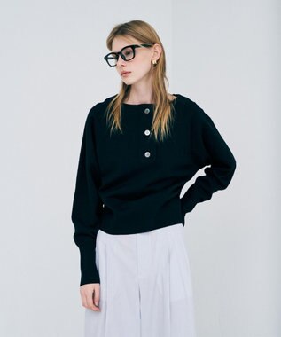 uncrave スウェットライクニット ヘンリーネックトップス ブラック