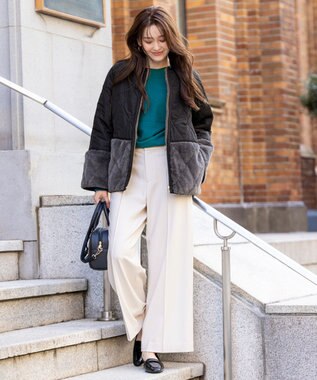 ANY SIS S フェイクファーコンビキルティング アウター ブラック