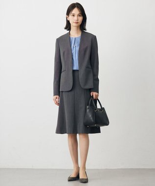 J.PRESS LADIES L 【洗える】T/Rアルガンシルク ノーカラー ジャケット ライトグレー系