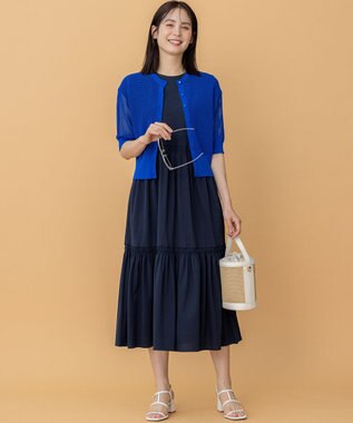 組曲 L 【前後着用可】メッシュ5分袖ニット カーディガン ウルトラマリンブルー系