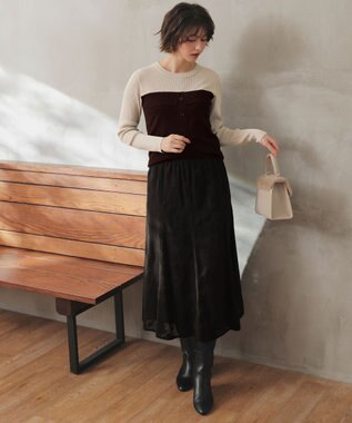 ANY SIS 【2SET】フェザー ニット × フロッキー スカート アイボリー×ブラウン