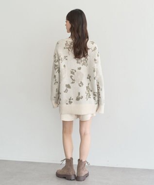 earth music&ecology フラワージャガードラメシャギーカーディガン Ivory
