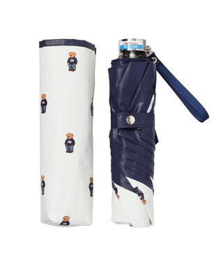 MOONBAT POLO RALPH LAUREN 晴雨兼用日傘 折りたたみ傘 ポロベアプリント／遮光 遮熱 UV オフホワイト＆ベアＰｔ×ネイビー