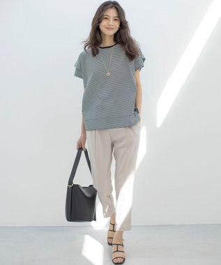 組曲 S IZAコットンドルマンスリーブ Tシャツ モノトーンストライプ系1