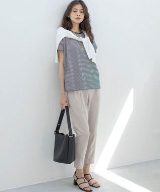 組曲 S IZAコットンドルマンスリーブ Tシャツ モノトーンストライプ系1