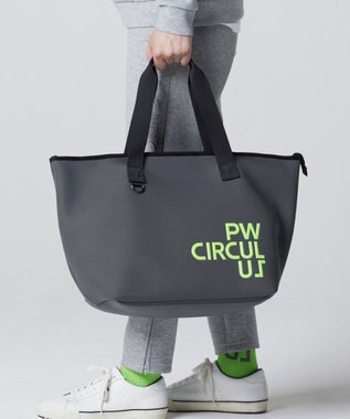 PW CIRCULUS 【UNISEX】ロゴ トートバック クラッチバッグ付き ライトグレー×ライム