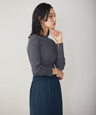 ICB 【洗える】エクストラファインメリノリブ ボートネックニット ミディアムグレー系