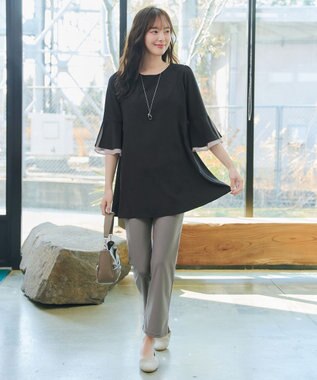 Tiaclasse 【新色追加】シフォンフレア袖チュニックブラウス ブラック