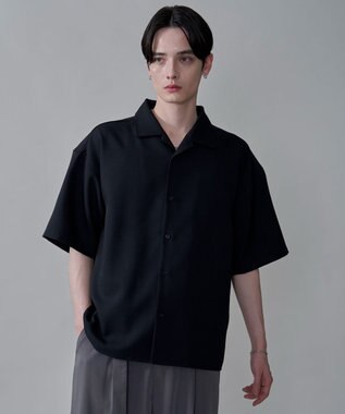 WEGO 【速乾/しわになりにくい/MLサイズ展開】ドライポリオープンカラーシャツ（SS） ブラック