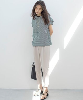 組曲 S IZAコットンドルマンスリーブ Tシャツ モノトーンストライプ系1