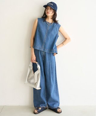 UNFILO L UNFILO DENIM LIGHT タックワイドパンツ ブルー
