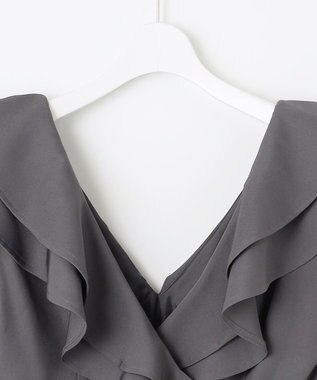 Feroux フリルデザイン サロペット パンツ ライトグレー系