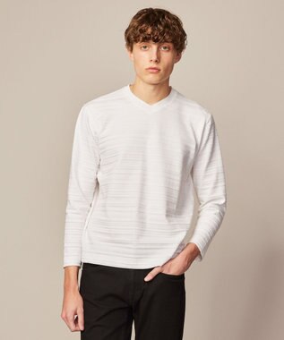 JOSEPH ABBOUD 【キングサイズ・オーガニックコットン使用】リンクスボーダー Tシャツ ホワイト系