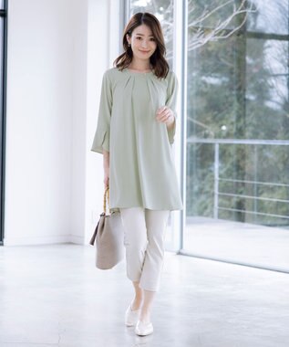 Tiaclasse L 【洗える】花びらスリーブチュニック ミント