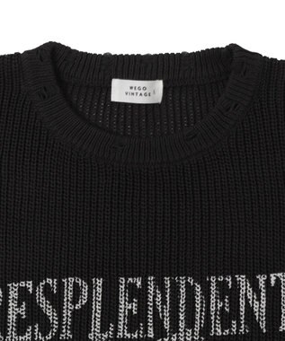 WEGO グラフィックダメージニットプルオーバー ダークグレー