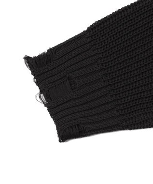 WEGO グラフィックダメージニットプルオーバー ダークグレー