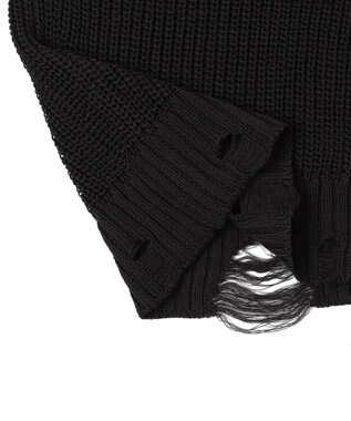 WEGO グラフィックダメージニットプルオーバー ダークグレー