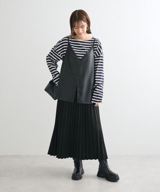 Green Parks ボーダーゆるチュニック Dark Navy