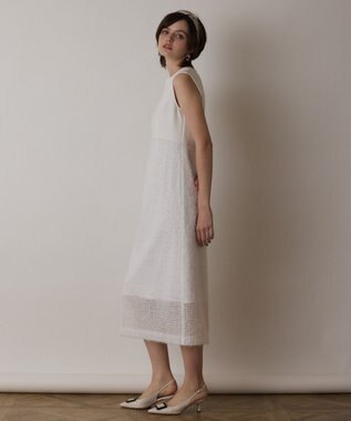 GRACE CONTINENTAL フェザー刺繍コンビワンピース ホワイト