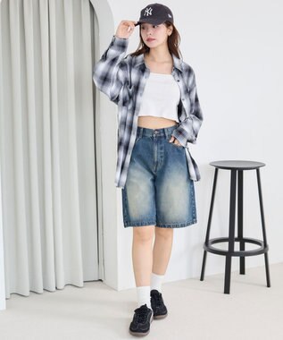 WEGO 【SMサイズ展開】ヴィンテージウォッシュデニムハーフパンツ デニム中濃色