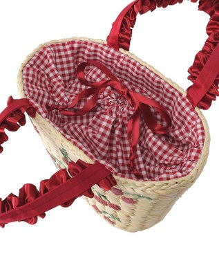 Maison de FLEUR チェリー刺繍メイズカゴバッグ Red