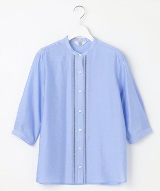 J.PRESS LADIES S 【WEB限定カラーあり・洗える】Sheer Vis リネン バンドカラー ブラウス サックス系