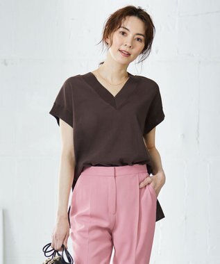 ICB 【洗える】 ガスコットンハイゲージ Vネックニット ダークブラウン系