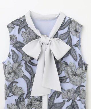 GRACE CONTINENTAL フラワー刺繍ミディドレス サックス