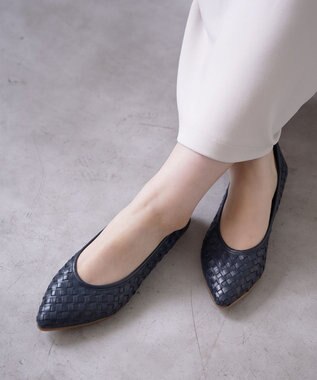 Pointer 本革編み込みパンプス ネイビー