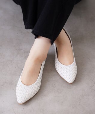Pointer 本革編み込みパンプス ホワイト